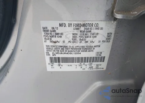 2013 Lincoln Mkx from USA, damaged, VIN 2LMDJ6JK4DBL12554